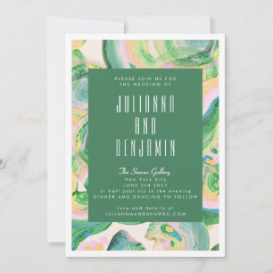Invitación Boda abstracta de arte moderno en acuarela verde