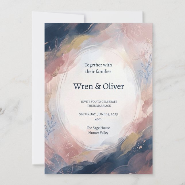 Invitación Boda abstracta de color rosa marino (Anverso)