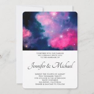 Invitación Boda abstracta de estrellas de galaxia rosa y azul