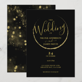 Invitación Boda abstracta de luna nueva con destellos en negr