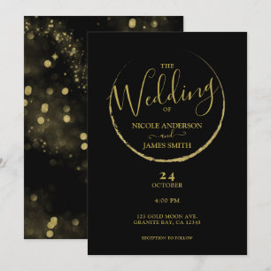 Invitación Boda abstracta de luna nueva con destellos en negr