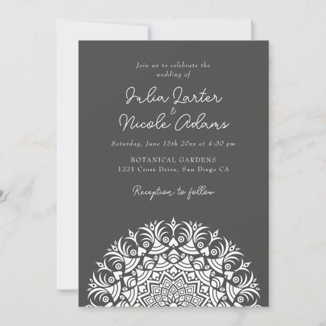 Invitación Boda abstracta de mandala ahumada de cenizas de ca (Anverso)