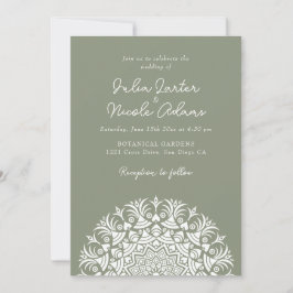 Invitación Boda abstracta de mandala de salvia oliva polvorie