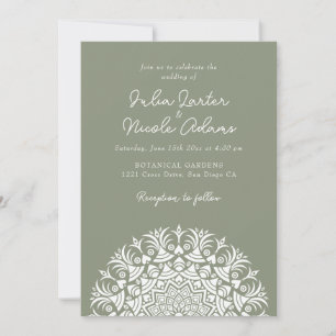 Invitación Boda abstracta de mandala de salvia oliva polvorie