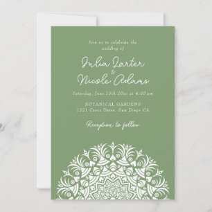Invitación Boda abstracta de mandala verde de musgo salvia