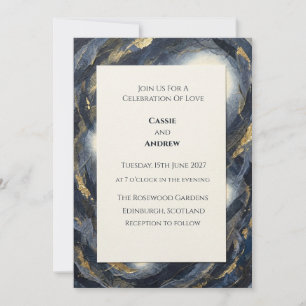 Invitación Boda abstracta de mármol de ágata dorada naval