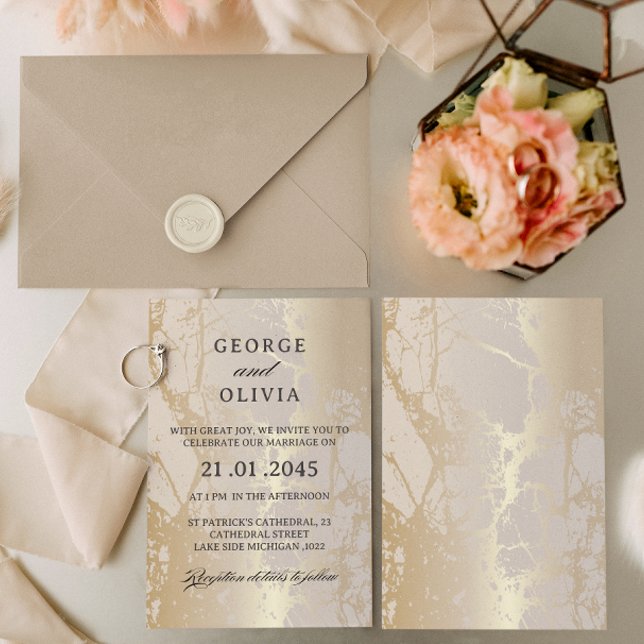 Invitación Boda abstracta de mármol de lujo elegante dorado (Subido por el creador)