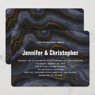 Invitación Boda abstracta de oro moderno negro y gris azulado