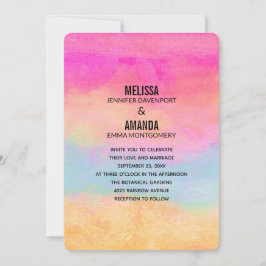 Invitación Boda abstracta de rayas rosa azul y amarillo Arcoí