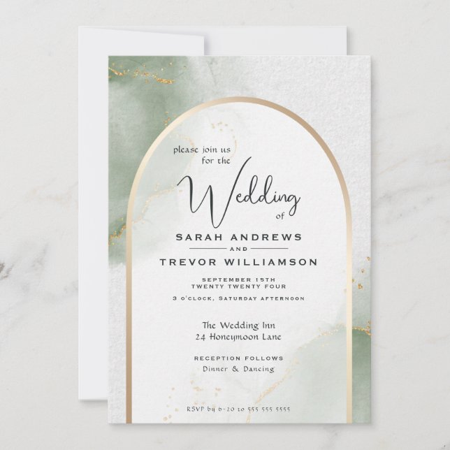 Invitación Boda abstracta de salvia silenciada (Anverso)