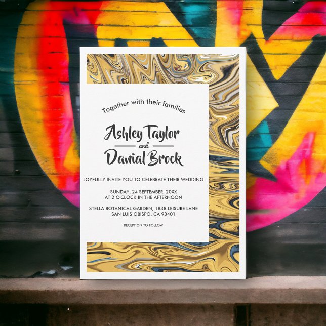 Invitación Boda Abstracta Elegante de Oro Fundido Negro Moder (Subido por el creador)