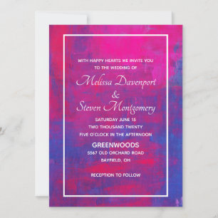 Invitación Boda abstracta en magenta y azul