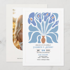 Invitación Boda abstracta floral boho de albaricoque y azul c