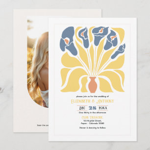 Invitación Boda abstracta floral boho de limón y denim