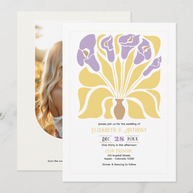 Invitación Boda abstracta floral boho de mantequilla y glicin (Anverso / Reverso)