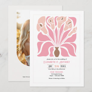 Invitación Boda abstracta floral boho Peonía y Mocha