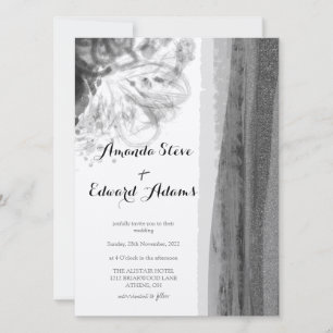 Invitación Boda abstracta floral en blanco y negro