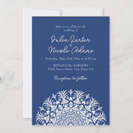Invitación Boda abstracta mandala azul de la Marina Real