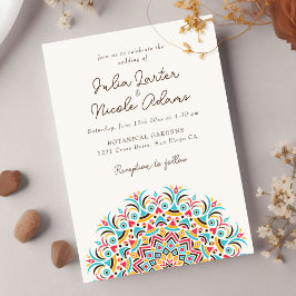 Invitación Boda abstracta mandala azul turquesa rosa