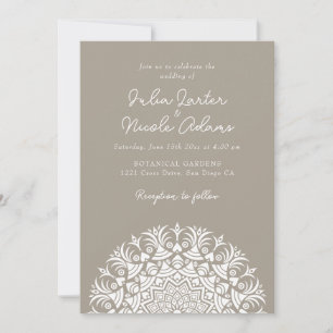 Invitación Boda abstracta mandala beige taupe de madera