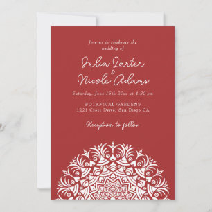 Invitación Boda abstracta mandala marrón rojo Auburn