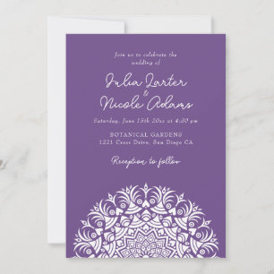 Invitación Boda abstracta mandala morado violeta polvoriento