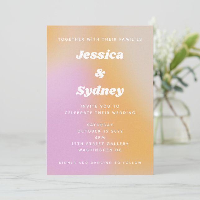 Invitación Boda abstracta moderna de rosa y naranja (Anverso de pie)
