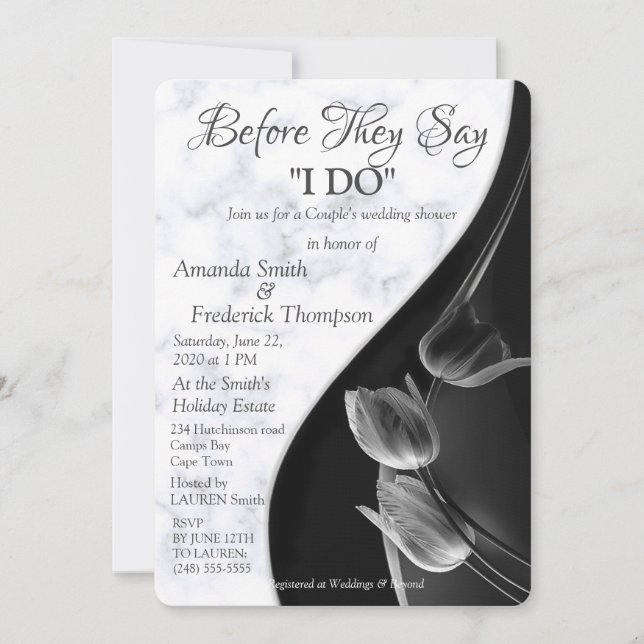Invitación Boda Abstracta Negra de Mármol Blanco Moderno (Anverso)