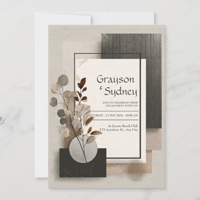 Invitación Boda Abstracta Neutral de Terracota y Eucalipto (Anverso)