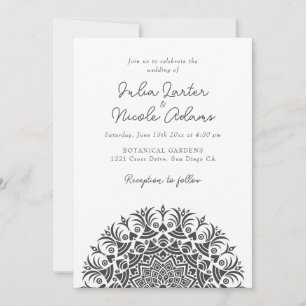 Invitación Boda abstracta retro de mandala blanca con tiza