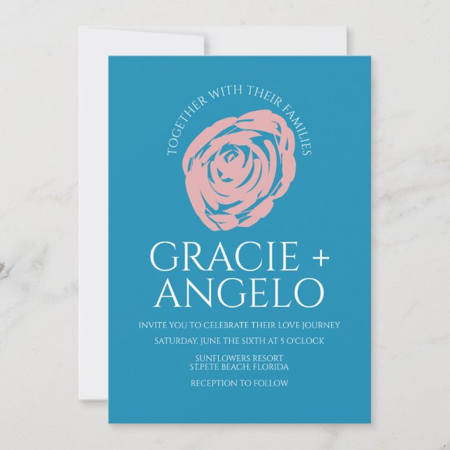 Invitación Boda Abstracta Rosa Azul (Anverso)