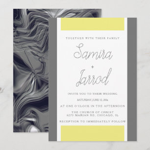 Invitación Boda abstracta simple de mármol amarillo y gris