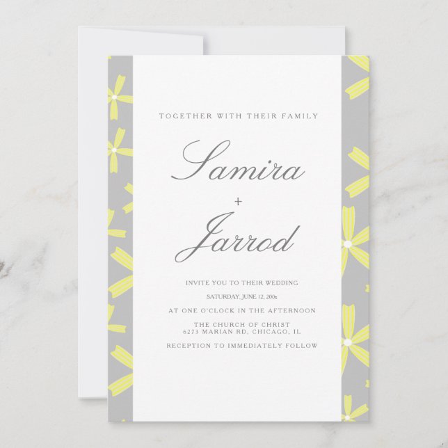 Invitación Boda abstracta simple de mármol amarillo y gris (Anverso)