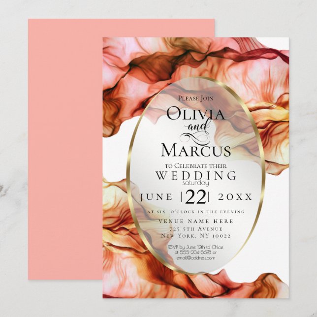 Invitación BODA | Abstracto acuarela Colores otoñales 6 (Anverso / Reverso)