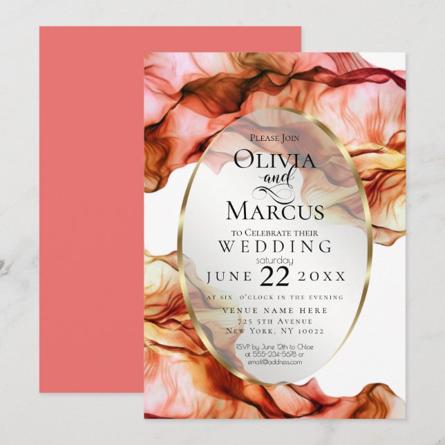 Invitación BODA | Abstracto acuarela Colores otoño 3 (Anverso / Reverso)