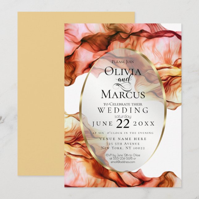 Invitación BODA | Abstracto acuarela Colores otoño 5 (Anverso / Reverso)