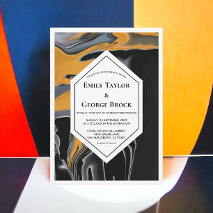 Invitación Boda abstracto de arte de oro negro mínimo bohemio