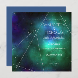 Invitación Boda abstracto de la galaxia azul celestial verde