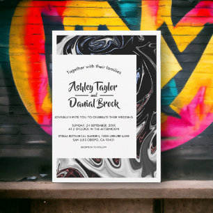 Invitación Boda abstracto de las llamas azul blanco negro mín