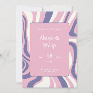 Invitación Boda abstracto de líneas rosadas, violetas y beige