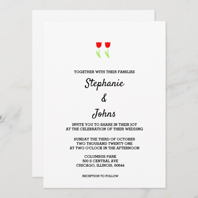 Invitación Boda abstracto de los tulipanes rojos florales (Anverso / Reverso)