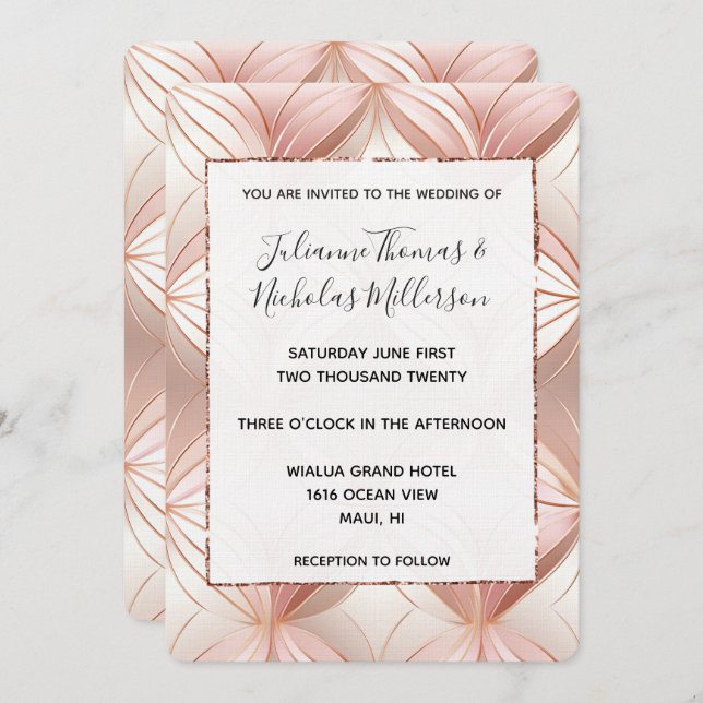 Invitación Boda abstracto de Pearl Rosa Gold (Anverso / Reverso)