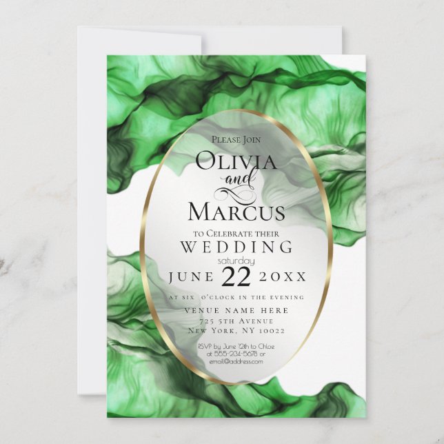 Invitación BODA | Abstracto Personalizado de acuarela verde e (Anverso)