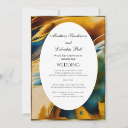 Invitación Boda Abstracto verde azulado oro Elegante Moderno