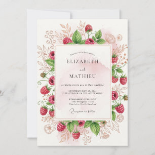 Invitación Boda Abundante de Frambuesa Rosa en el Huerto