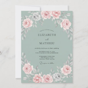 Invitación Boda Acero Aguamarina Pétalo Rubor
