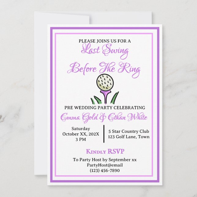 Invitación Boda Actividad de fin de semana Golf Lavanda púrpu (Anverso)