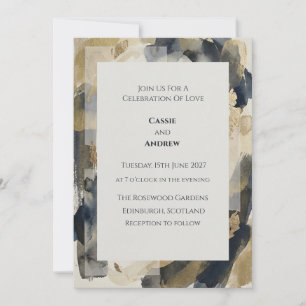 Invitación Boda acuarela abstracta en carbón, azul marino y d