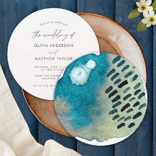 Invitación Boda Acuarela Abstracta Marina Boho Simple