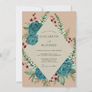 Invitación Boda acuarela aguamarina y beige